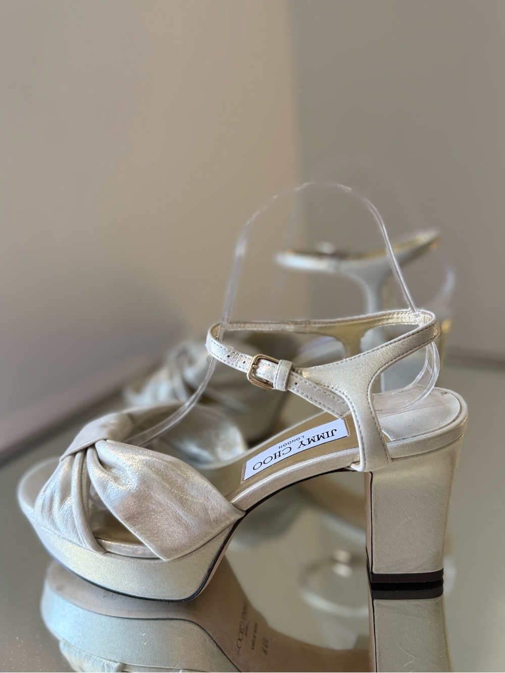 Like new Jimmy Choo Women’s Heloise 80 Shimmer Suede Platform Sandals $1,050 - Picture 8 of 16